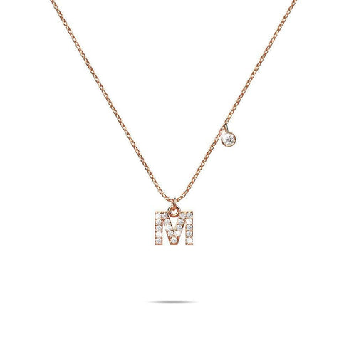 Solid 925 Sterling Silver Initial Crystal Personalised Alphabet Letter Necklace Rose Gold Filled